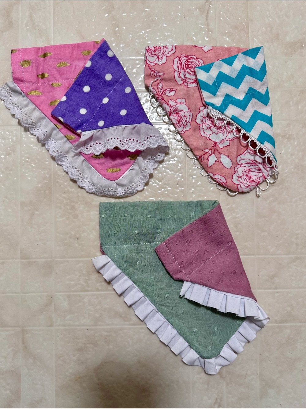 3 Over The Collar Dog Bandanas-Unisex, Handmade, Reversible-Size:Small/Medium